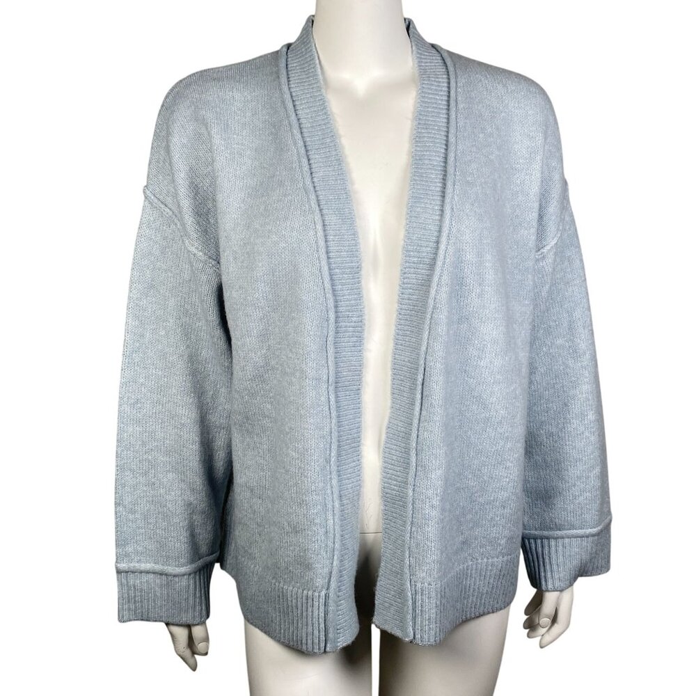 Max Studio Open Front Knit Cardigan Sweater Womens M Light Blue Long Sleeve